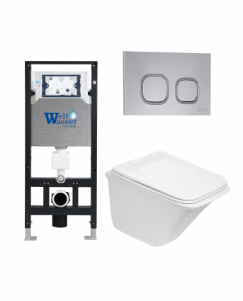 Комплект 3 в 1 инсталляция WeltWasser WW Amberg 506 +  Подвесной унитаз WeltWasser Rotbach 004 GL-WT +  Клавиша смыва WeltWasser WW Amberg RD-CR