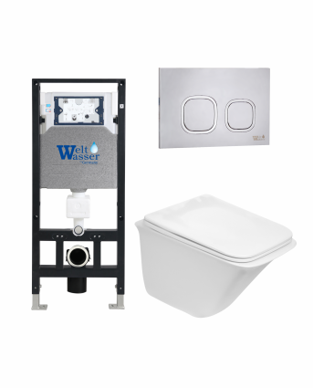 Комплект 3 в 1 инсталляция WeltWasser WW Amberg 506 +  Подвесной унитаз WeltWasser Rotbach 004 GL-WT +  Клавиша смыва WeltWasser WW Amberg RD-MT