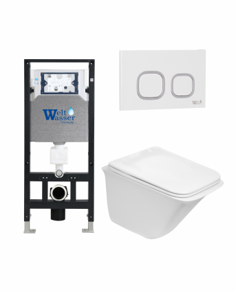 Комплект 3 в 1 инсталляция WeltWasser WW Amberg 506 +  Подвесной унитаз WeltWasser Rotbach 004 GL-WT +  Клавиша смыва WeltWasser WW Amberg RD-WT