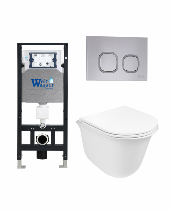 Комплект 3 в 1 инсталляция WeltWasser WW Amberg 506 +  Подвесной унитаз WeltWasser Telbach 004 GL-WT +  Клавиша смыва WeltWasser WW Amberg RD-CR