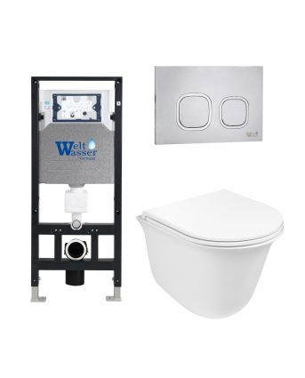 Комплект 3 в 1 инсталляция WeltWasser WW Amberg 506 +  Подвесной унитаз WeltWasser Telbach 004 GL-WT +  Клавиша смыва WeltWasser WW Amberg RD-MT