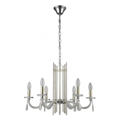 Подвесная люстра Crystal Lux AURELIO SP6 GOLD+CHROME/TRANSPARENT в стиле арт-деко, цвет золотой