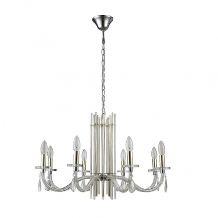 Подвесная люстра Crystal Lux AURELIO SP8 GOLD+CHROME/TRANSPARENT в стиле арт-деко, цвет золотой