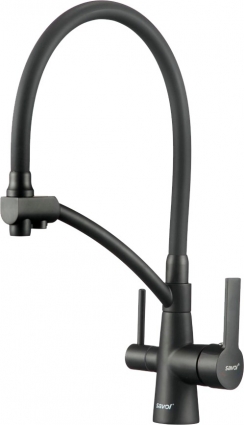 Смеситель для кухни Savol S-L1805H-01 с гибким изливом, однорычажный, черный