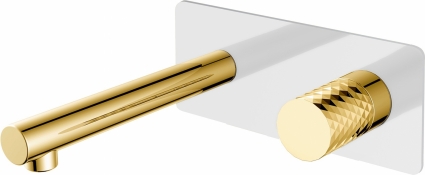Смеситель для раковины Boheme Stick 125-WG С ВНУТРЕННЕЙ ЧАСТЬЮ, white/diamond gold, однорычажный, длина излива 18.5 см