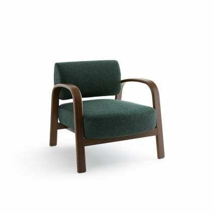 Кресло винтажное из березы La Redoute Plus Bendy зеленого цвета для отдыха, с деревянными подлокотниками