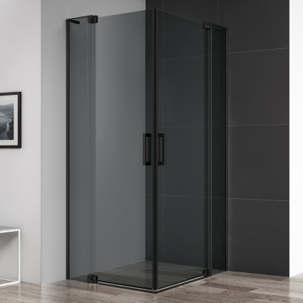 Душевой уголок Cezares Slider A 2 70/80 Grigio Nero профиль черный, стекло серое, квадратный, двери распашные
