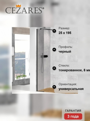 Душевая перегородка Cezares Liberta-L-1-25-GR-Nero профиль черный, стекло графит в современном стиле