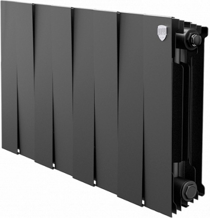 Радиатор биметаллический Royal Thermo Piano Forte 300 noir sable, 8 секций, на площадь 10 кв.м., черный, 64x10x38 см