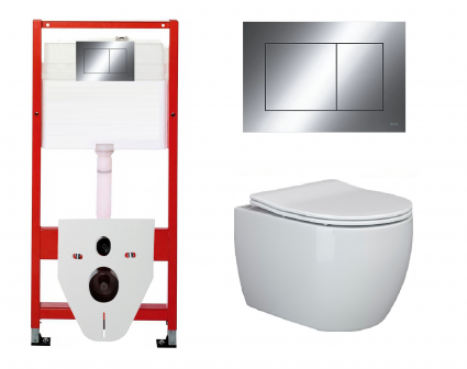 Комплект 3 в 1 инсталляция Tece Now 9400412 + Подвесной унитаз Ceramica Nova Play CN3001 с кнопкой смыва, в стиле hi-tech