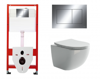 Комплект 3 в 1 инсталляция Tece Now 9400412 + Подвесной унитаз Ceramica Nova Forma CN3009 с кнопкой смыва, в стиле hi-tech