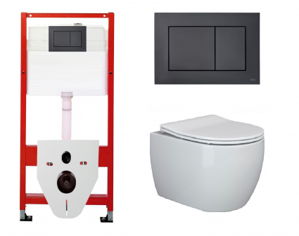 Комплект 3 в 1 инсталляция Tece Now 9400414 + Подвесной унитаз Ceramica Nova Play CN3001 с кнопкой смыва, в стиле hi-tech