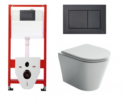 Комплект 3 в 1 инсталляция Tece Now 9400414 + Подвесной унитаз Ceramica Nova Forma CN3011 с кнопкой смыва, в стиле hi-tech