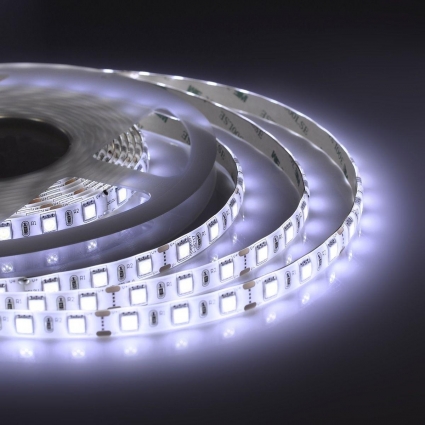 Светодиодная влагозащищенная лента OGM 14,4W/m 60LED/m 5050SMD холодный белый 5M LSE-157, цвет белый, мощность 72 Вт