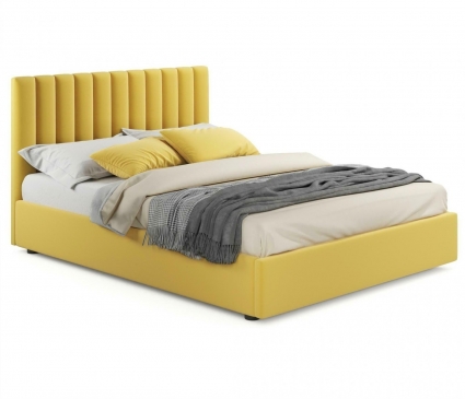 Кровать с подъемным механизмом LASKA Family Olivia 140х200 желтого цвета, с изголовьем, с ящиком для хранения