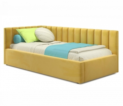 Кровать с подъемным механизмом LASKA Family Milena 90х200 желтого цвета, с изголовьем, с ящиком для хранения