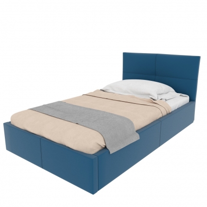 Кровать с мягким изголовьем и подъемным механизмом MYROOM Family Меркурий 100х200 синего цвета, с ящиком для хранения