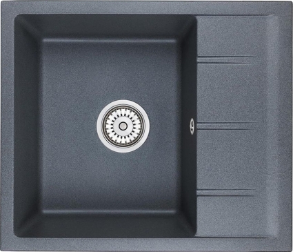 Мойка кухонная Domaci Солерно EMQ-1580.Q антрацит, 36х46 см, с крылом, кварцевая, прямоугольная, встраиваемая, матовая, 58x50 см