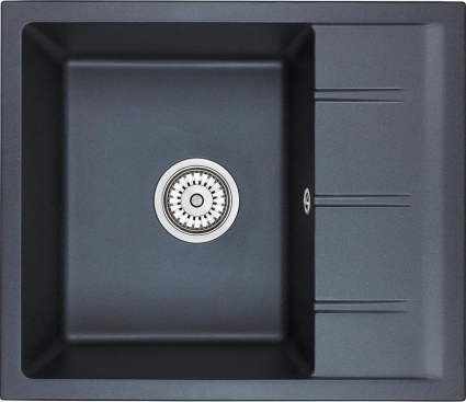 Мойка кухонная Domaci Солерно EMQ-1580.Q 58х50 см, черная, кварцевая, с крылом, встраиваемая сверху, матовая, прямоугольная, 58x50 см