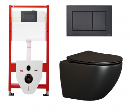 Комплект 3 в 1 инсталляция Tece Now 9400414 + Подвесной унитаз Ceramica Nova Metropol CN4002MB с кнопкой смыва, в стиле hi-tech