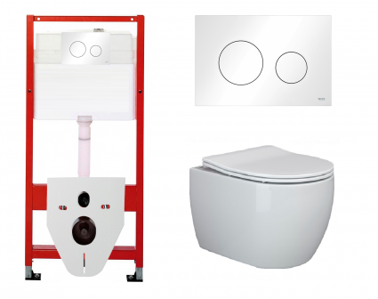 Комплект 3 в 1 инсталляция Tece Loop K440920 + Подвесной унитаз Ceramica Nova Play CN3001 с кнопкой смыва, в стиле hi-tech