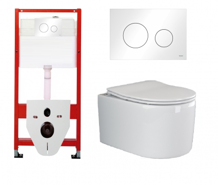 Комплект 3 в 1 инсталляция Tece Loop K440920 + Подвесной унитаз Ceramica Nova Moments CN3003 с кнопкой смыва, в стиле hi-tech
