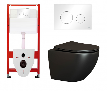 Комплект 3 в 1 инсталляция Tece Loop K440920 + Подвесной унитаз Ceramica Nova Metropol CN4002MB с кнопкой смыва, в стиле hi-tech