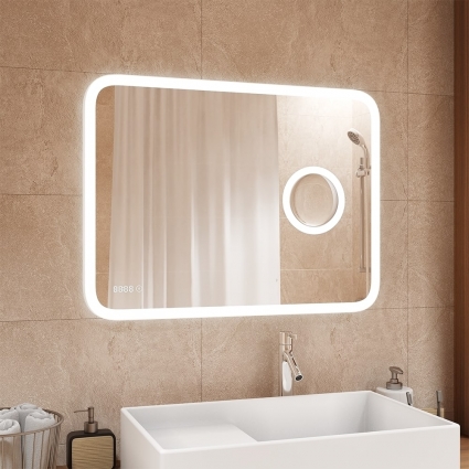 Зеркало Континент Bliss LED 90х70 с часами в современном стиле