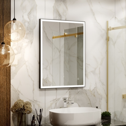 Зеркало Континент Solid Black LED 60х80 с подсветкой, реверсивное крепление в современном стиле