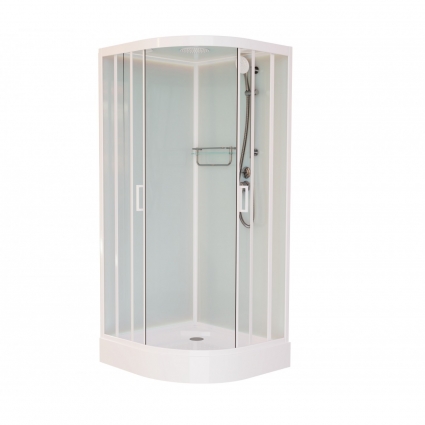 Душевая кабина Frank F410 М White 110х110х220 профиль белый, стекло матовое, четверть круга, поддон низкий