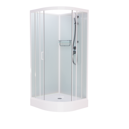 Душевая кабина Frank F408 М White б/к 80х80х215 профиль белый, стекло матовое, четверть круга, поддон низкий