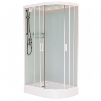 Душевая кабина Frank F411L М White 110х80х220 профиль белый, стекло матовое, левая, прямоугольная-асимметричная, поддон низкий