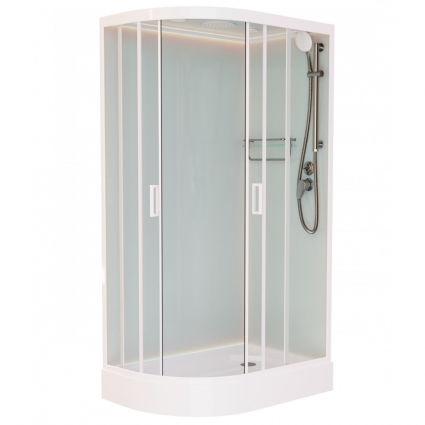 Душевая кабина Frank F418R М White 100х80х220 профиль белый, стекло матовое, правая, прямоугольная-асимметричная, поддон низкий