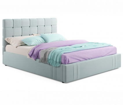 Кровать LASKA Family Tiffany 160х200 с подъемным механизмом и матрасом мятного цвета, с изголовьем, с ящиком для хранения