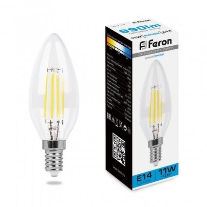 Лампа светодиодная филаментная Feron E14 11W 6400K прозрачная LB-713 38231 цвет прозрачный