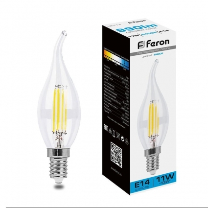 Лампа светодиодная филаментная Feron E14 11W 6400K прозрачная LB-714 38237 цвет прозрачный