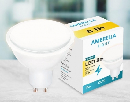 Лампа светодиодная Ambrella light GU10 8W 3000K белая 207793 цвет белый