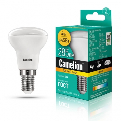 Лампа светодиодная Camelion 3000К 4W E14 LED4-R39/830/E14 13353 цвет белый