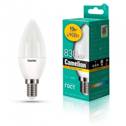Лампа светодиодная Camelion E14 10W 3000K LED10-C35/830/E14 13559 цвет белый