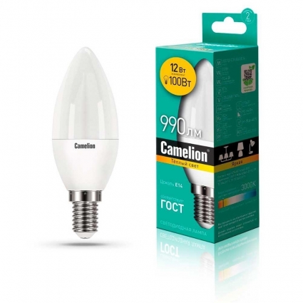 Лампа светодиодная Camelion E14 12W 3000K LED12-C35/830/E14 13687 цвет белый