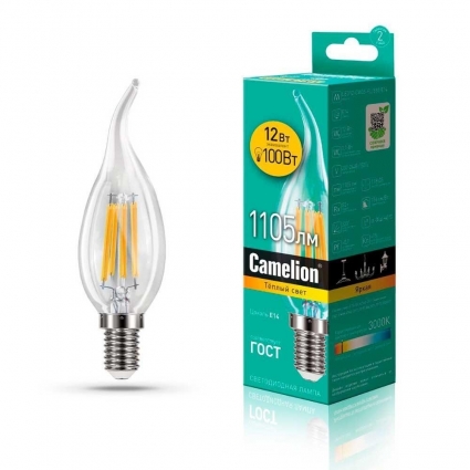 Лампа светодиодная Camelion E14 12W 3000K LED12-CW35-FL/830/E14 13710 цвет прозрачный