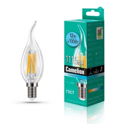 Лампа светодиодная Camelion E14 12W 4500K LED12-CW35-FL/845/E14 13711 цвет прозрачный