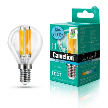 Лампа светодиодная Camelion E14 12W 4500K LED12-G45-FL/845/E14 13713 цвет прозрачный