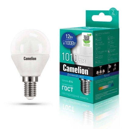 Лампа светодиодная Camelion E14 12W 6500K LED12-G45/865/E14 13697 цвет белый
