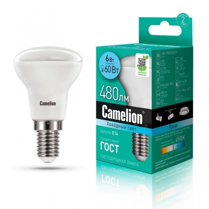 Лампа светодиодная Camelion E14 6W 4500K LED6-R50/845/E14 11659 цвет белый
