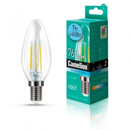 Лампа светодиодная Camelion E14 7W 4500K LED7-C35-FL/845/E14 13453 цвет прозрачный