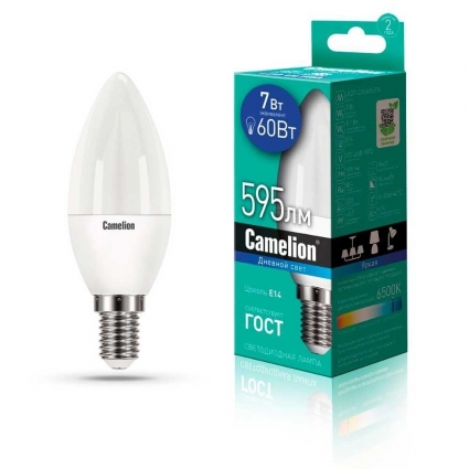 Лампа светодиодная Camelion E14 7W 6500K LED7-C35/865/E14 12648 цвет белый