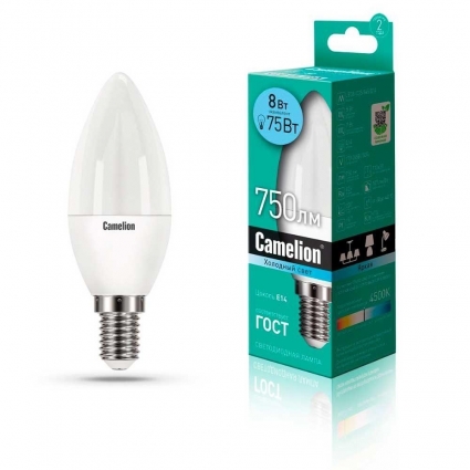 Лампа светодиодная Camelion E14 8W 4500K LED8-C35/845/E14 12386 цвет белый