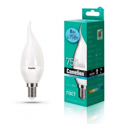 Лампа светодиодная Camelion E14 8W 4500K LED8-CW35/845/E14 12388 цвет белый