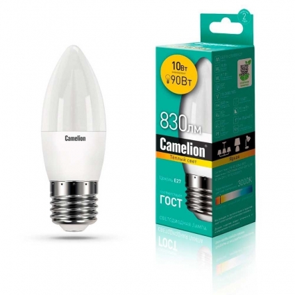 Лампа светодиодная Camelion E27 10W 3000K LED10-C35/830/E27 13560 цвет белый